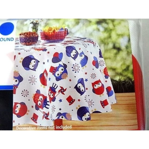 Patriotic Owl Tablecloth 52 x 70 Wipe Clean PEVA Red White Blue Bird Decor NIP - Picture 1 of 3